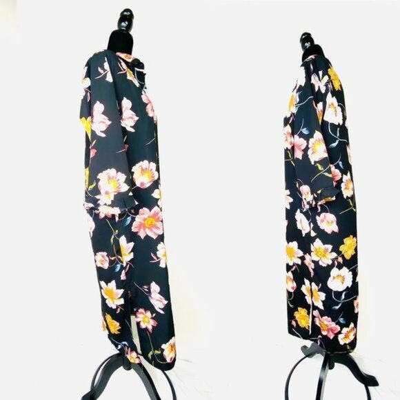Lulus Mary Anne Black Floral Print Midi Shirt Dress Black Large Brand NWT - Picture 11 of 12